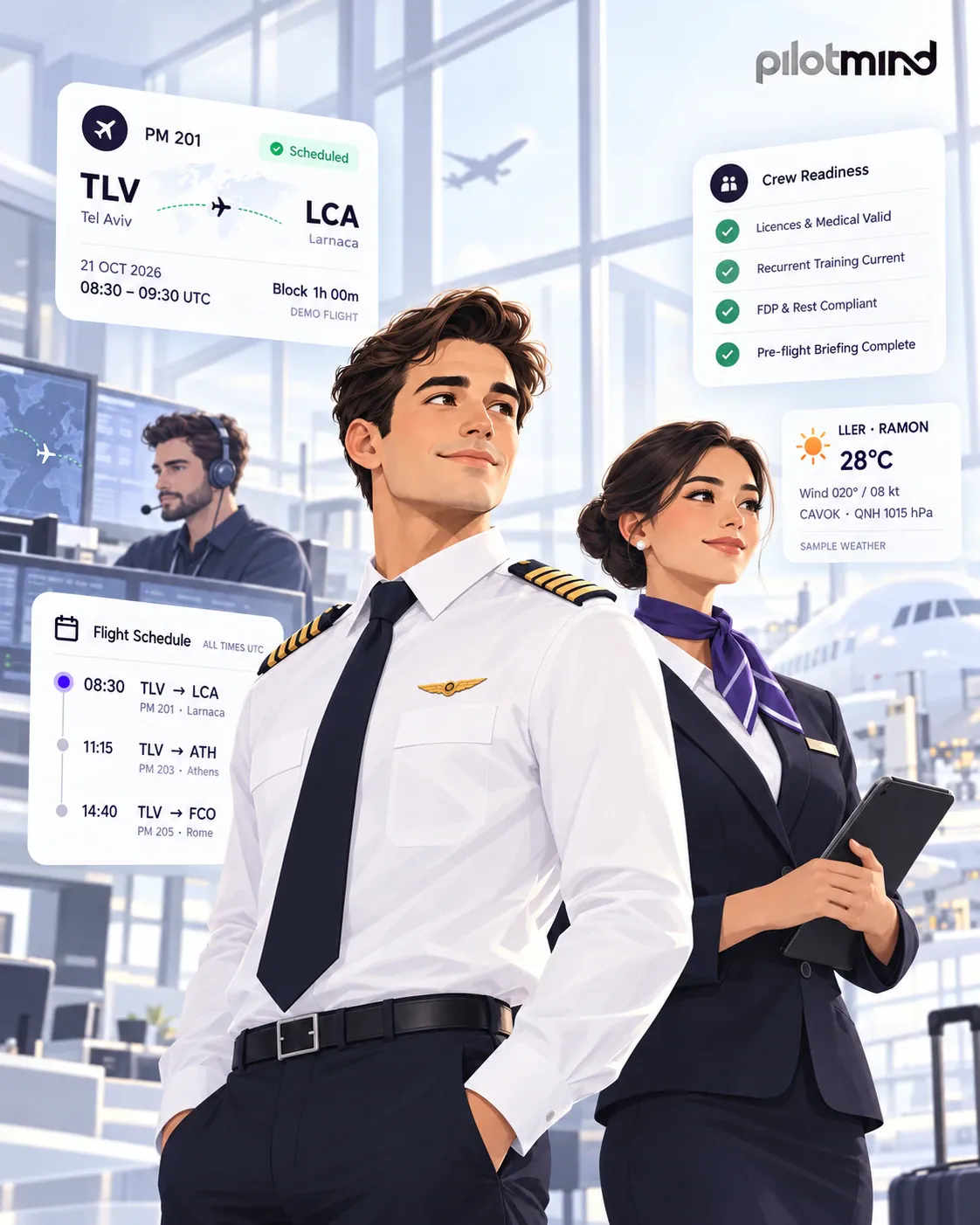 Aviation professionals at work